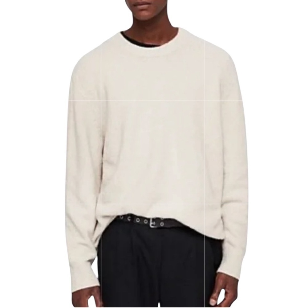 All Saints Hanes Wool Cotton Textured Cream Crewneck Sweater Large Minimalist
